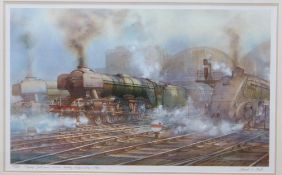 David C Bell, limited edition print, Flying Scotsman leaving Kings Cross, signed in pencil, 77/