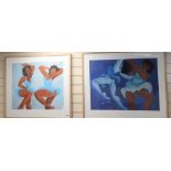 Karren Urben, two pastel studies, Dancing girls, signed, largest 54 x 74cm