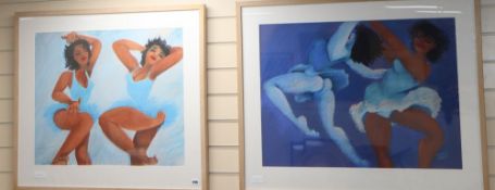 Karren Urben, two pastel studies, Dancing girls, signed, largest 54 x 74cm