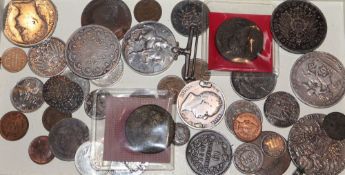A group of 18th-20th century coins and medals to include - a Bavaria 5 mark, 1903D GVF, a Prussia