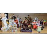 Twelve various Royal Doulton figures and groups and a Coalport lady