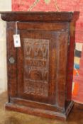 An 18th century continental walnut spice cabinet, W.42cm, D.20cm, H.60cmCONDITION: The top piece