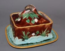 A Victorian majolica sardine dish and a George Jones majolica stand, height 15cmCONDITION: The box