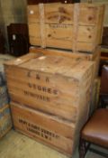 Five vintage Army & Navy wooden packing crates, W.84cm, D.49cm, H.46cm