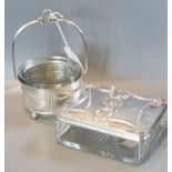 An early 20th century Austrian 800 white metal and glass sardine dish and servers, maker, FV and a