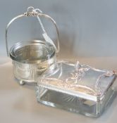 An early 20th century Austrian 800 white metal and glass sardine dish and servers, maker, FV and a