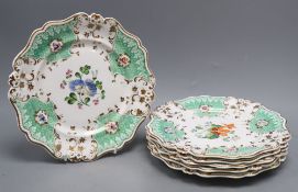 A set of six 19th century Ridgways gilt and floral porcelain plates, diameter 23cmCONDITION: Signs