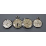 Four assorted base metal pocket watches.CONDITION: Only Favre Leuba & Everite are working. Everite