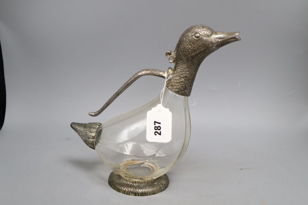 A silver plated novelty duck decanter, height 26cm - Image 2 of 2