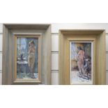 J. Annis, two oils on board, Standing female nudes, largest 22 x 11.5cm