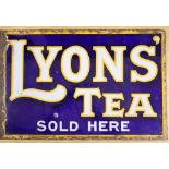 A 'Lyons Tea Sold Here' double sided enamel sign, 50 x 30cm