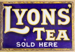 A 'Lyons Tea Sold Here' double sided enamel sign, 50 x 30cm