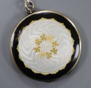 An early-mid 20th century Norwegian? 925S and enamel circular pendant locket, maker, S.G. 35mm,