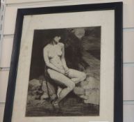 William Lee Hankey, etching, Seated female nude, signed in pencil, overstamped SPECIMEN, 25 x