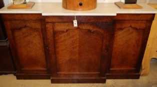 A William IV bird's eye maple breakfront cabinet with marble top, W.168cm, D.46cm, H.