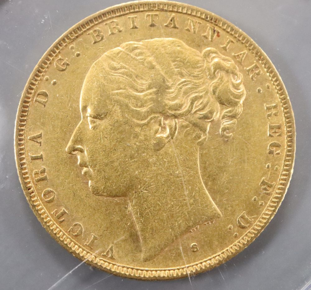 An Australia gold sovereign, Sydney Mint, 1866, AVF. - Image 2 of 2