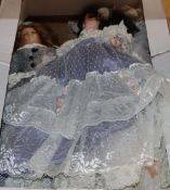 Twenty-five mixed sizes dolls dresses (mostly large) and three modern dolls