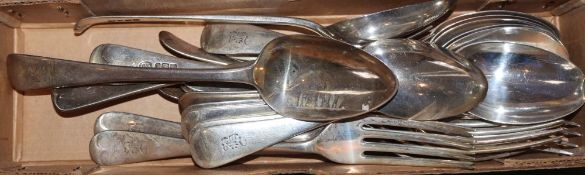 A set of six Edwardian silver Old English pattern dessert forks, Walker and Hall, Sheffield, 1908,