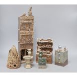 Ian Gregory (b.1947) five Studio pottery models of furniture and a house, tallest 39cm and a piece