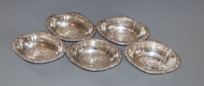 A set of six 20th century Austrian 800 white metal oval bon bon dishes, 10.2cm, 6.5oz.CONDITION: One