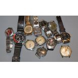 Twelve assorted wrist watchers including Seiko, Tempex and Rotary.