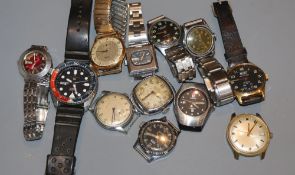 Twelve assorted wrist watchers including Seiko, Tempex and Rotary.