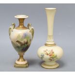 A Royal Worcester two-handled pedestal vase painted with sheep, signed E. Barker, and another