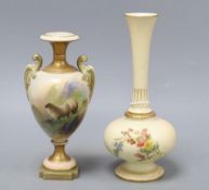 A Royal Worcester two-handled pedestal vase painted with sheep, signed E. Barker, and another