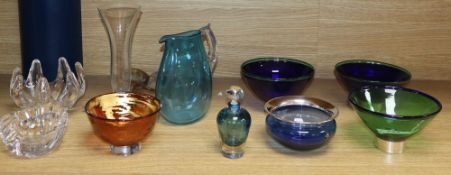 Four Copenhagen silver mounted bowls together with other Studio glass, tallest 8cm