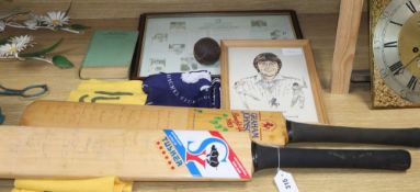 An Australia 1993 touring side signed cricket bat, a Kent 1983 cricket bat and other cricket