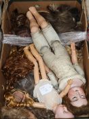 A quantity of wigs - an Armand Marseille 370 doll on kid body, Armand Marseille 390 on stick body