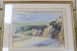 Leeson Rowbotham, watercolour and gouache, 'Whitecliff Bay, Isle of Wight', signed & dated 1932,