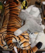 A large Keel Toys tiger and six other soft toys