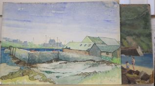Ch. Borie, ink and watercolour, Waterside farm, indistinctly signed and dated '71, 31 x 44.5cm and a