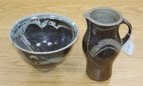 A Michael Casson stoneware jug and 24.5cm and a similar bowl 24cm diameter