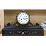 A Victorian black slate mantel clock, height 26cm