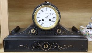 A Victorian black slate mantel clock, height 26cm