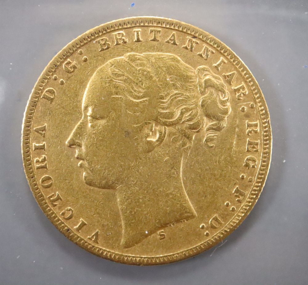 A Victorian gold sovereign, 1874S, F. - Image 2 of 2