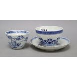 Two Chinese blue and white cups and a saucer, one with reign markCONDITION: The smaller of the two