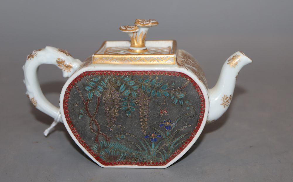 An early 20th century Japanese ceramic and cloisonne teapot and cover signed to lid interior, height