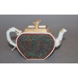 An early 20th century Japanese ceramic and cloisonne teapot and cover signed to lid interior, height