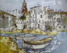 Bernard Dufour (1922-), oil on canvas, Mediterreanean harbour scene, signed, 37 x 45cmCONDITION: