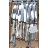 A set of eight modern silver handled table knives and eight dessert knives, Cooper Brothers &