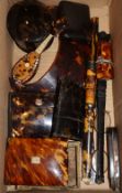 A group of 19th century tortoiseshell objects to include a pair of lorgnettes, an etui case,