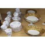 A Continental six piece dessert service with pierced cut borders and a Royal Stafford bone china '