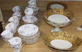 A Continental six piece dessert service with pierced cut borders and a Royal Stafford bone china '