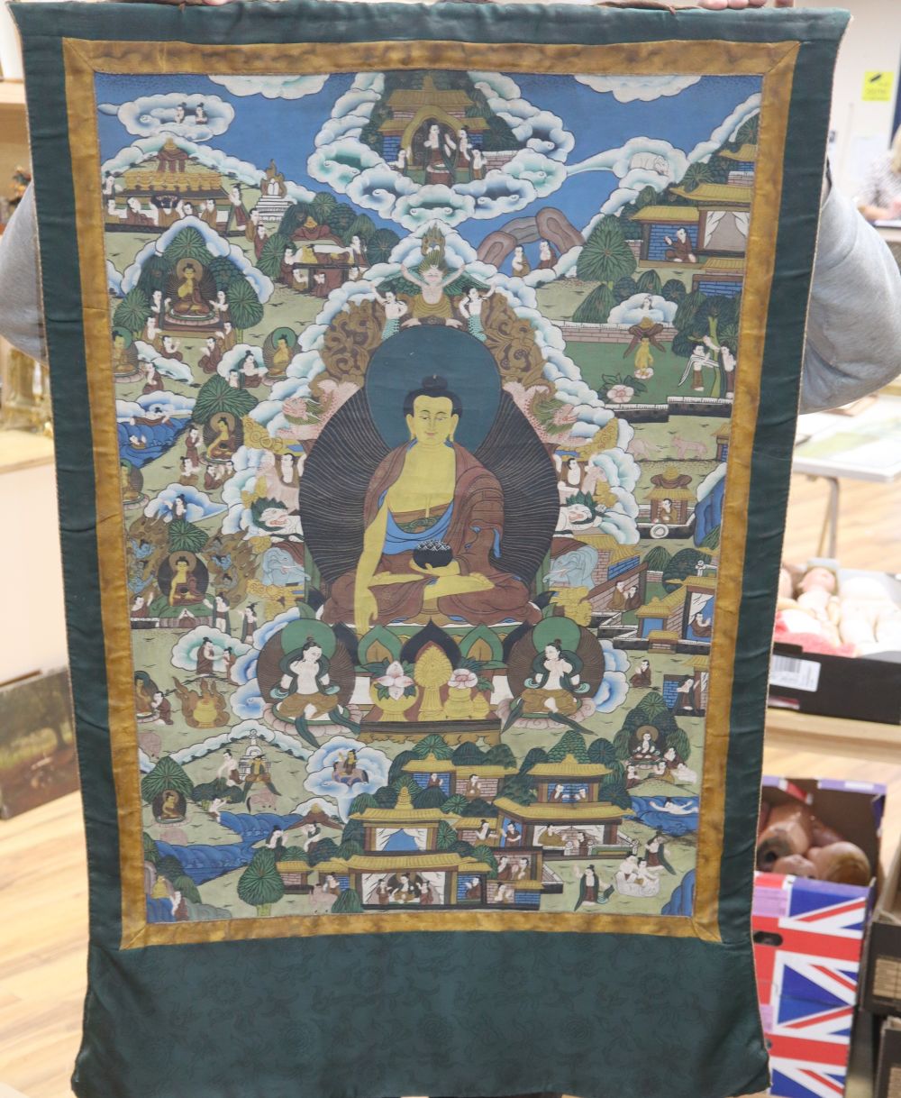 A Himalayan painted silk thangka, image 77cm x 53cm