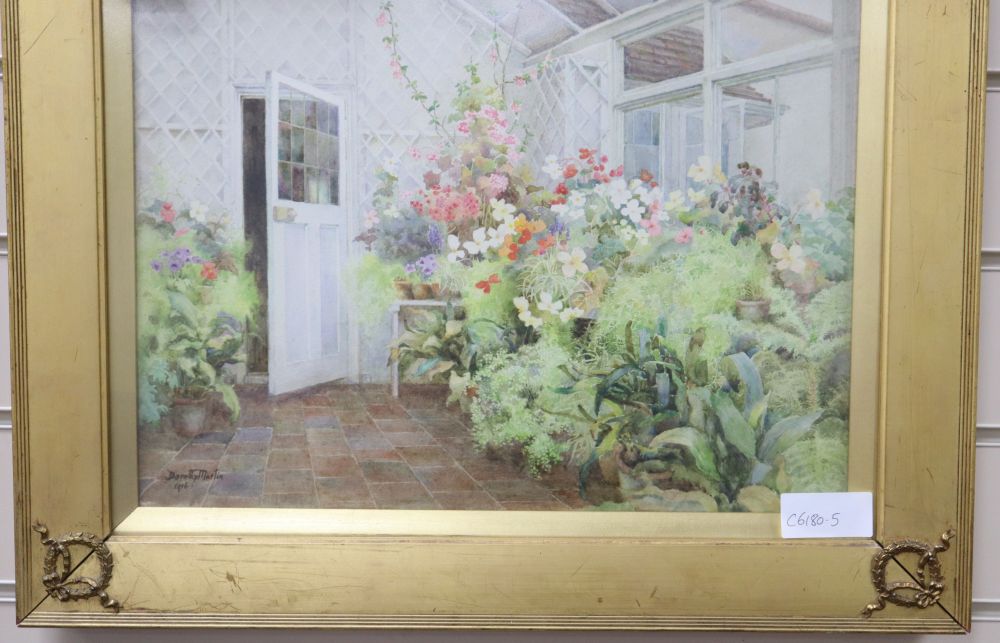 Dorothy Martin, watercolour, Conservatory interior, signed and dated 1916, 30 x 40cm