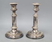 A pair of old Sheffield plate telescopic candlesticks