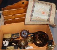 Sundry items including a 19th century Eastern engraved and pierced brass incense or perfume ball and